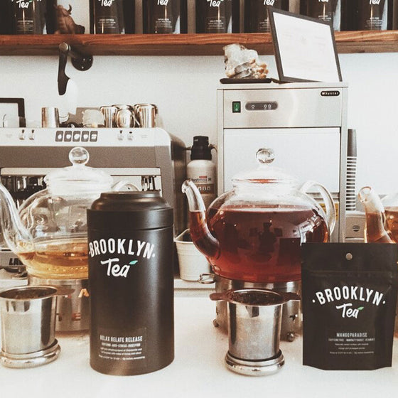 Guided tea tasting flight poured for a group at Brooklyn Tea